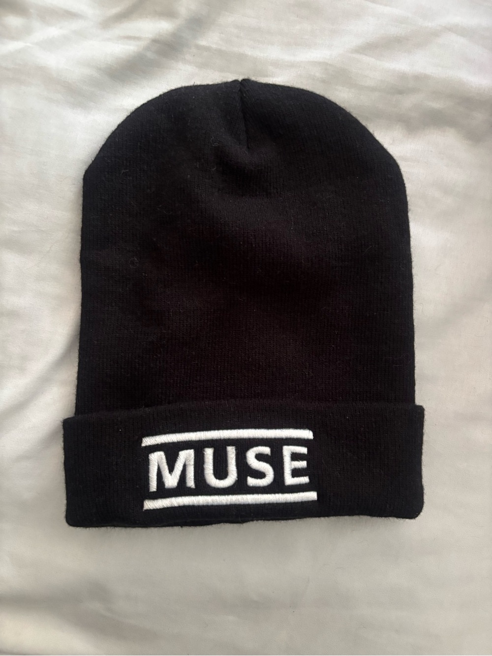 Muse Black Beanie with White Logo Embroidery